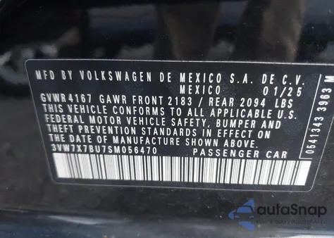 2025 Volkswagen Jetta 1.5T Se z USA, uszkodzony, nr VIN 3VW7X7BU7SM056470